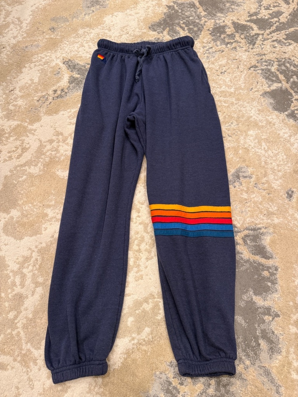 Aviator Nation Rainbow Stitch Sweatpants ~ Navy Size Small - Picture 4 of 14